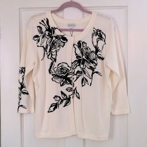 Black & Cream Flowered Open Cardigan - new with tags